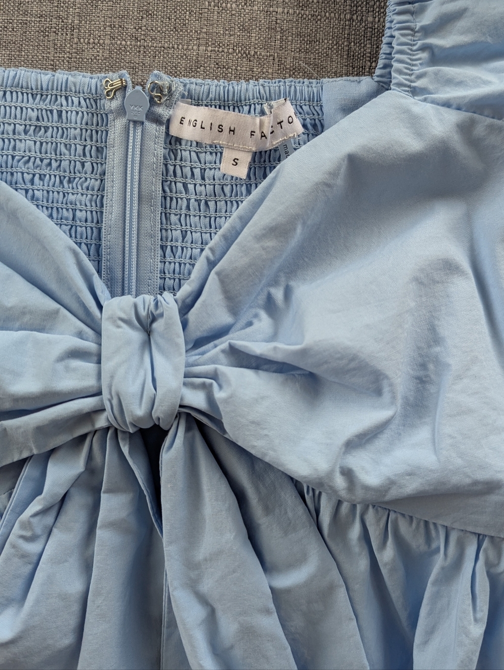 English Factory Light Blue Cropped Bow Peplum Top With Sweetheart Neckline - Picture 8 of 10